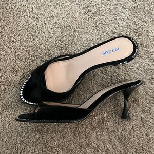 Black Women's Heels with Rhinestone Accents